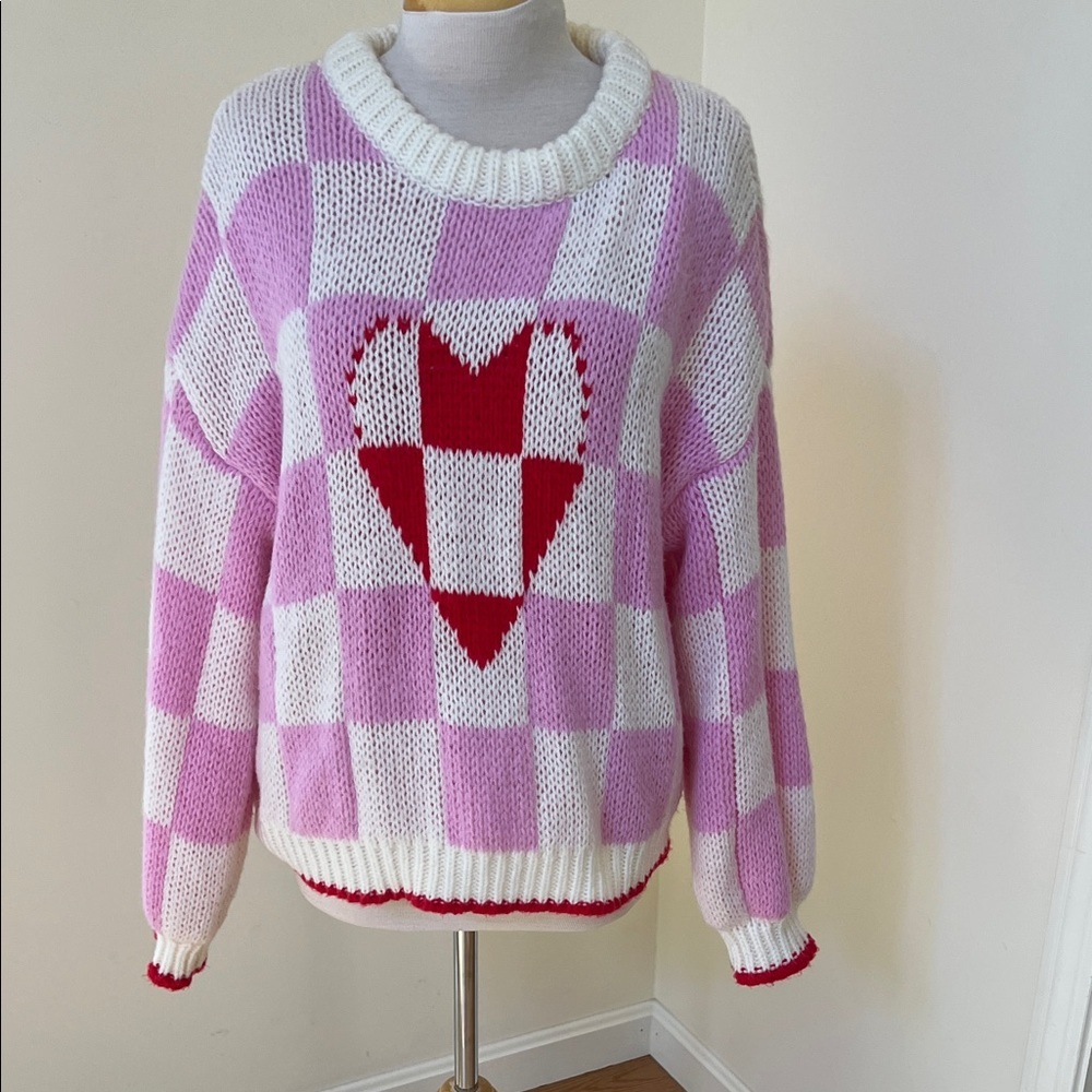 Luna Ivy game of love pink combo large chunky sweater.